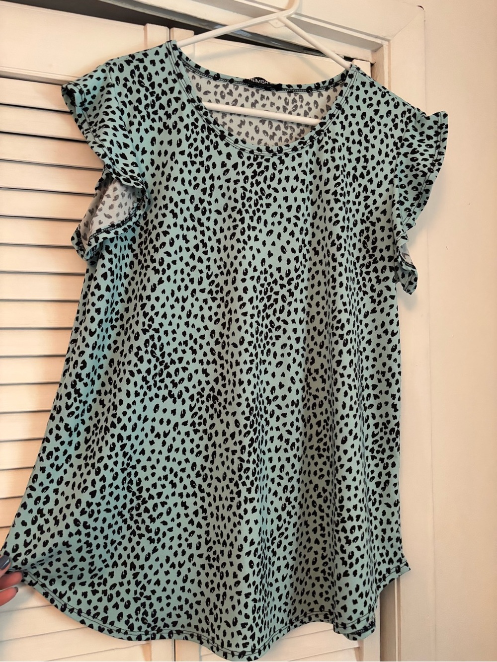 HEIMISH USA Mint Blue Animal Print Flutter Sleeve Top
